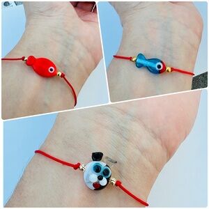 Doggie Face and Fish Murano Glass Handmade Good Luck Bracelet -  Christmas Gifts